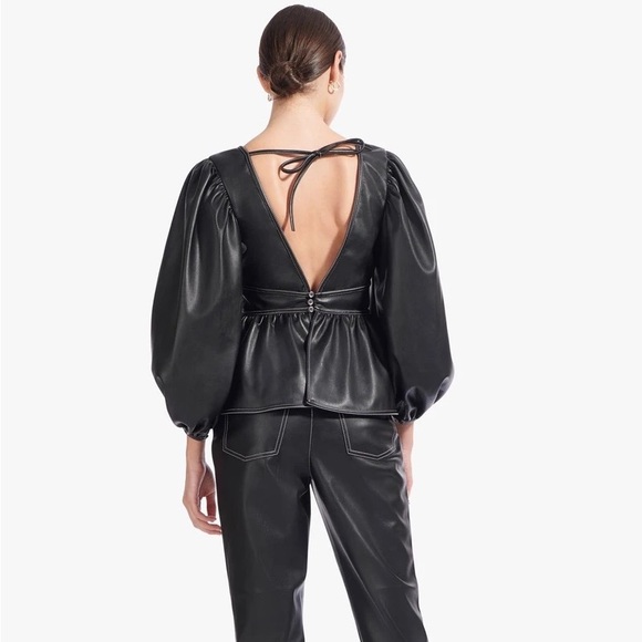 Staud Luna Vegan Leather Peplum Top - Picture 8 of 15